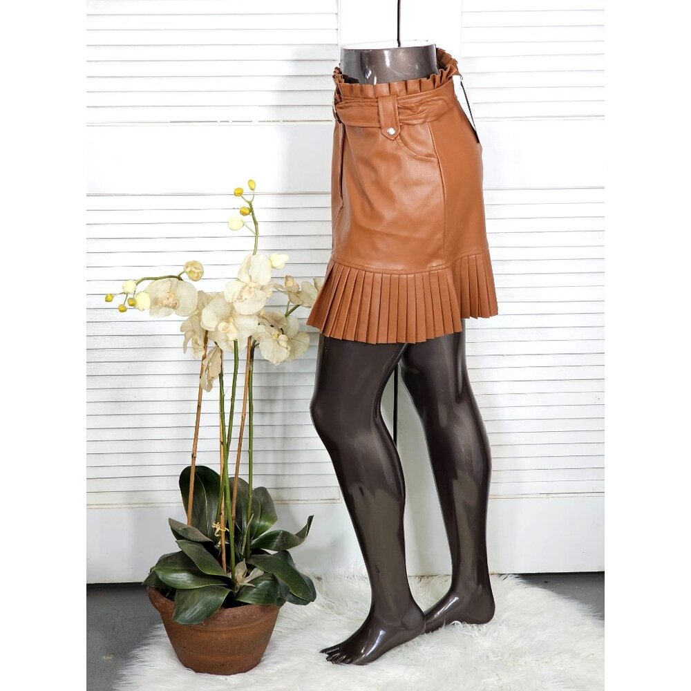NWT Fame/Ekim 31 Women's Brown Faux Leather Ruffle Skirt with Belt Size M 1837 - Picture 5 of 11